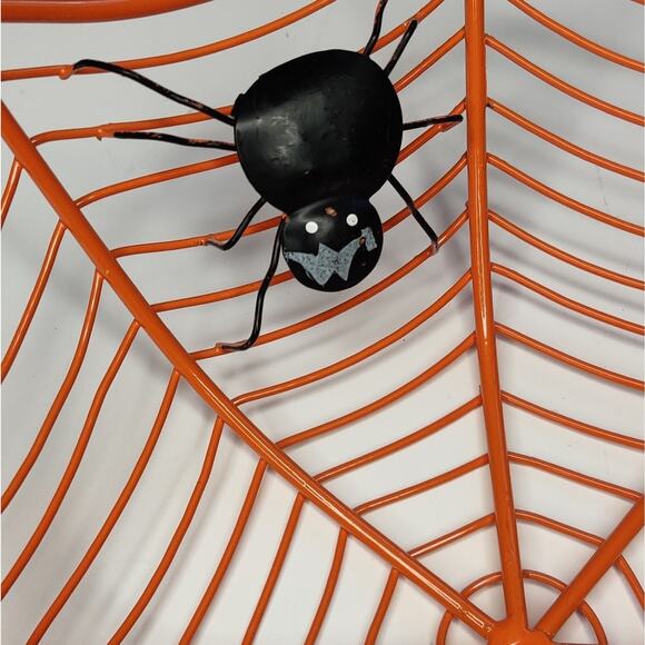 Orange Metal Spiderweb Halloween Candy Bowl Dish - Picture 2 of 12